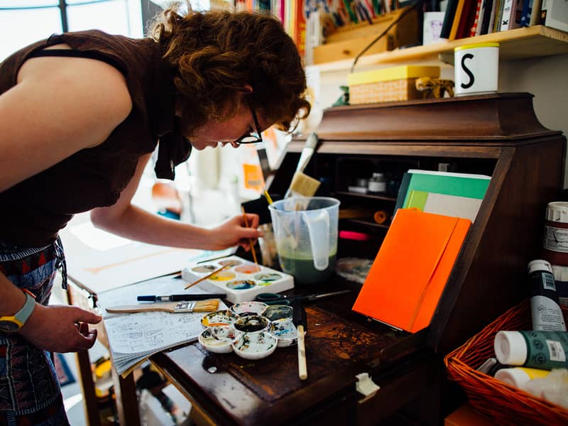 Sarah at work in the studio