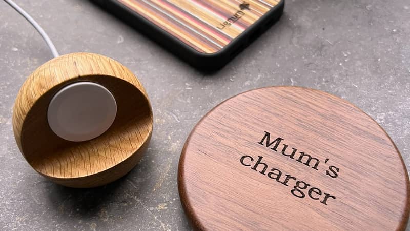 Premium hardwood wireless chargers, watch chargers and phone cases