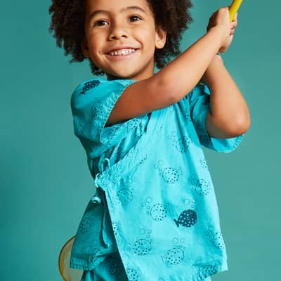 Blue kids top and shorts kimono