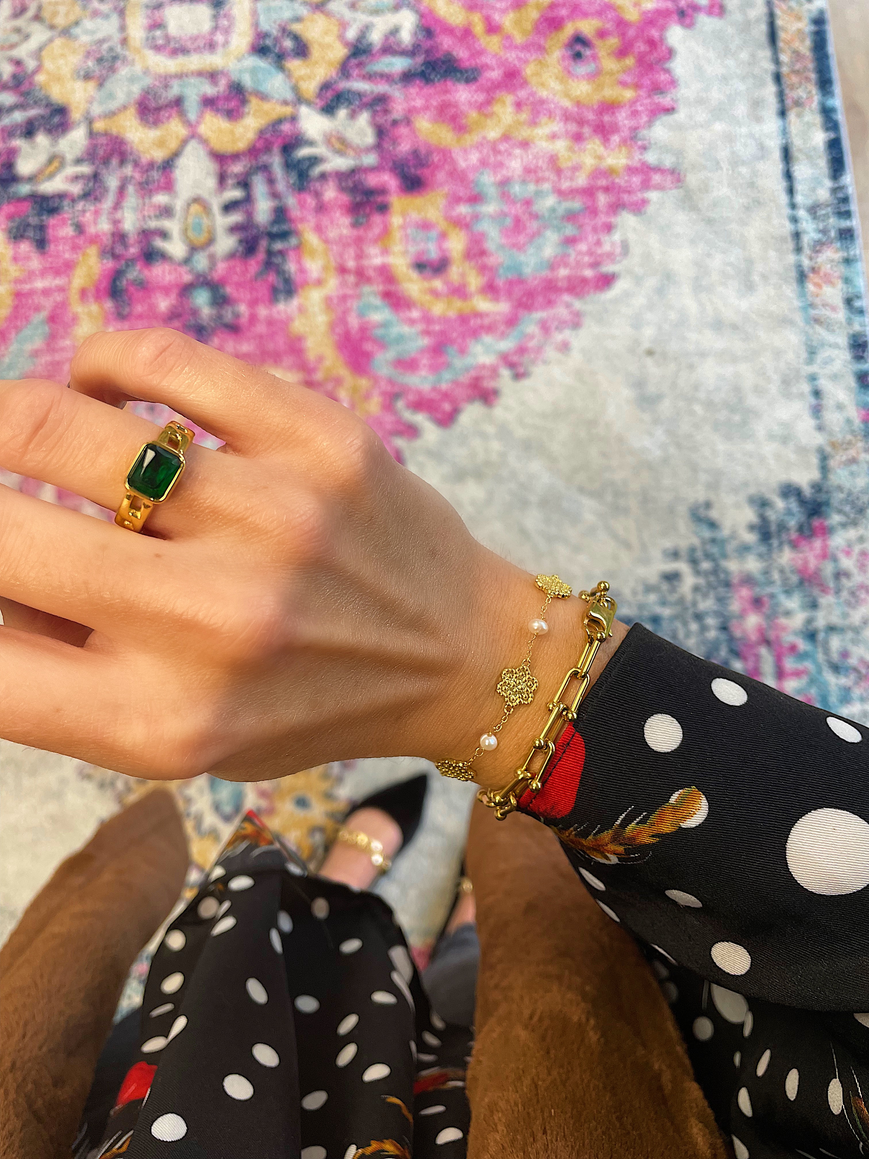 Catalina flor is our hammered gold floral designed bracelet 