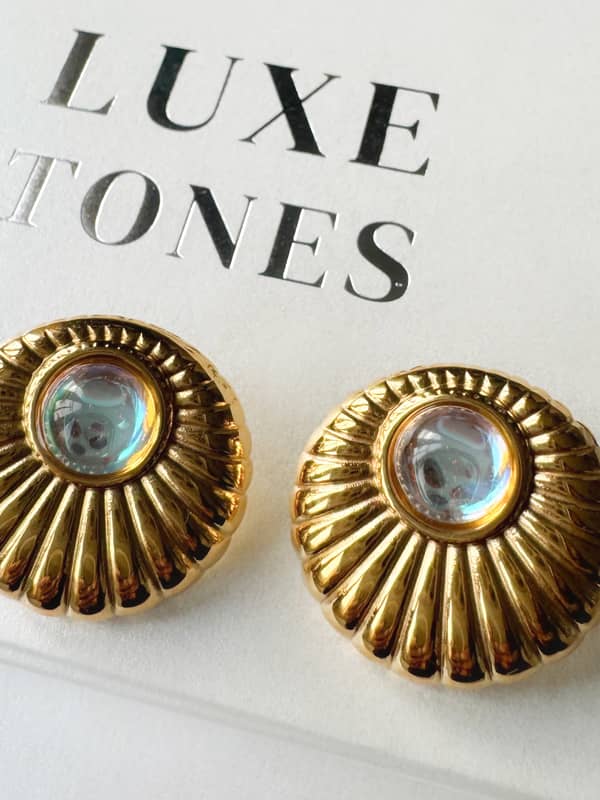 Branded gift box with statement earrings placed over the top