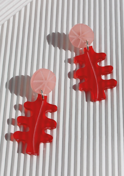 Red and Pink Abstract Drop Earring