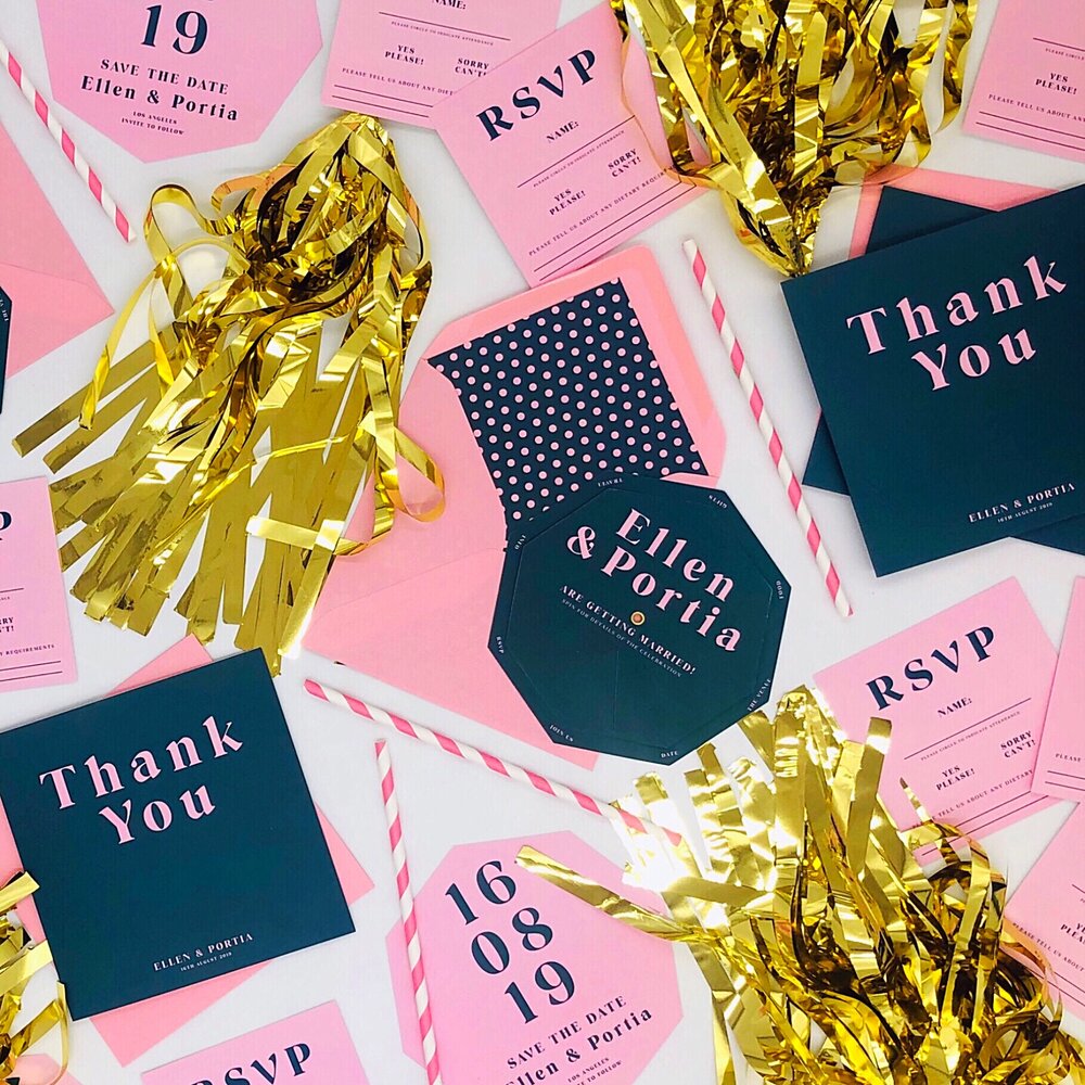 Geometric invite, Save the date, envelope liner and wax seals