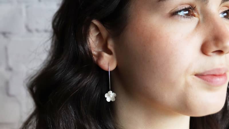 Long Silver Blossom earrings by Gabriella Casemore