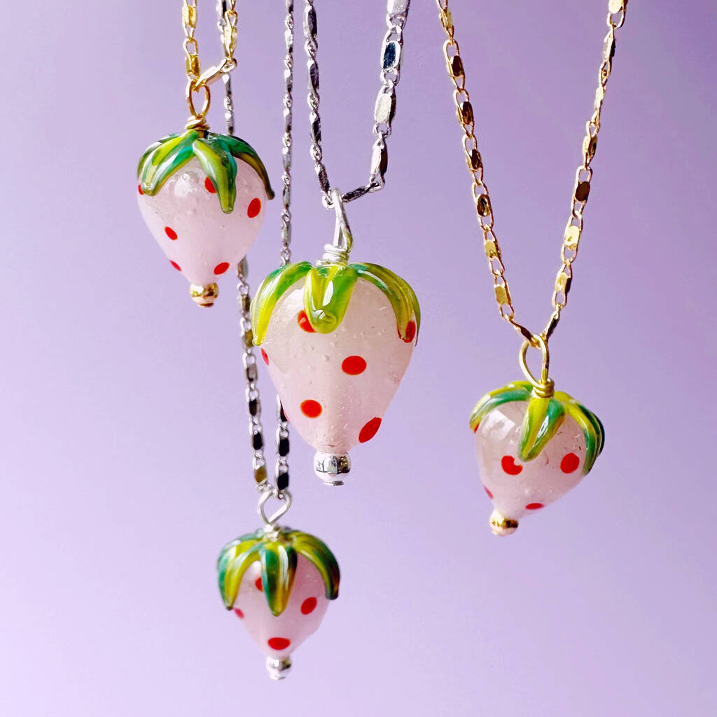Murano Glass Strawberry Gold Plated Necklace