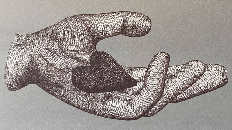 Edit from Reciprocal Wallpaper Cross hatch drawing of Hand holding a Heart.