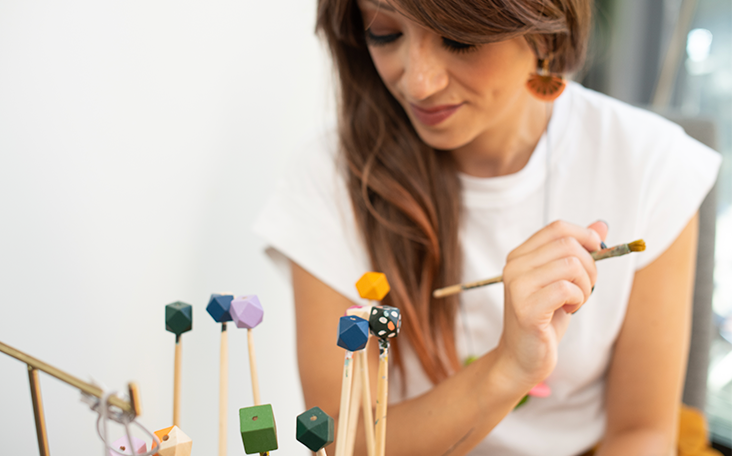 Morena hand painting wooden geometric necklaces