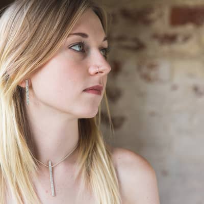 julie bailey studio jewellery papermetal vertical embossed silver necklace and ear-studs