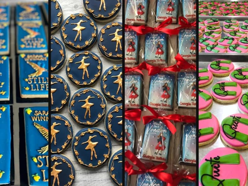 Iced biscuits in various designs to match book covers