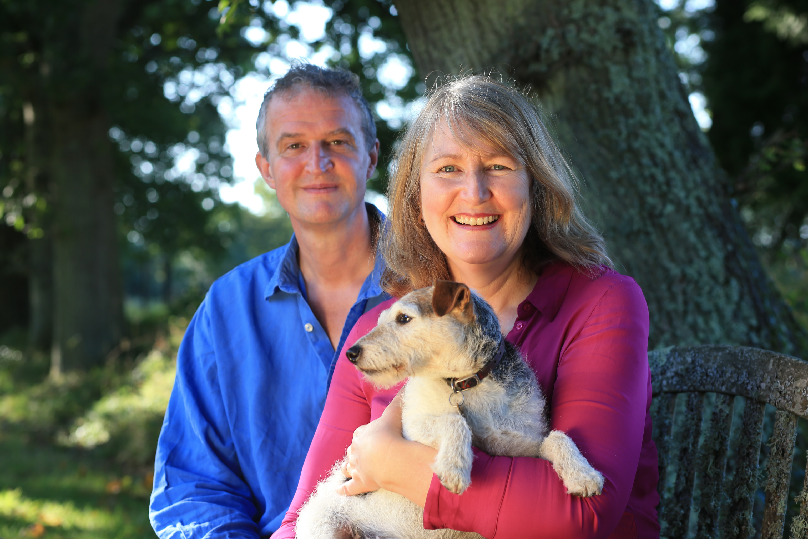 Founders of LittleLeaf Organic, with Eddie the dog