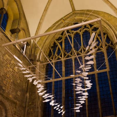 Homing, a 6x5.5xx5 meter pair of glass dove wings made for Chichester Cathedral