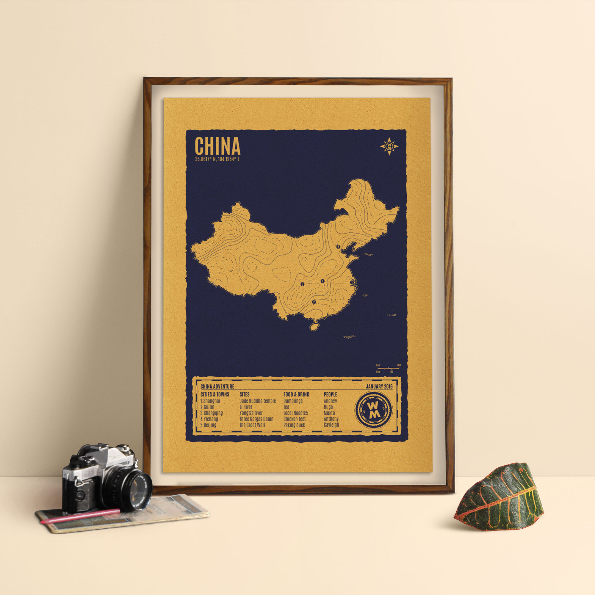 personalised screenprinted travel map