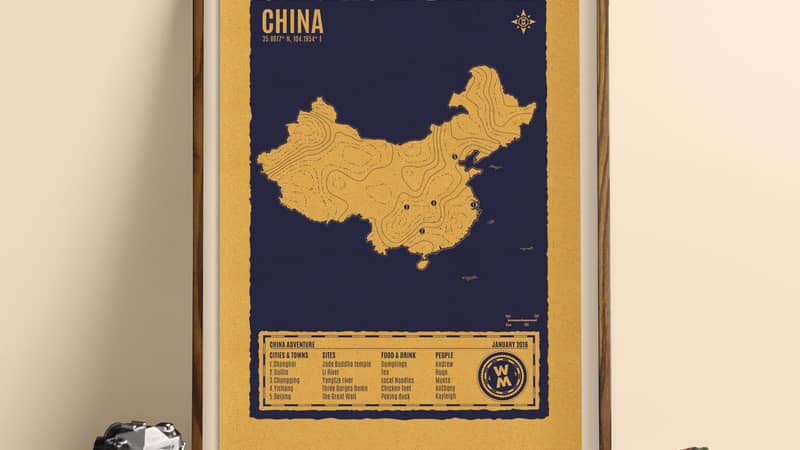 personalised screenprinted travel map