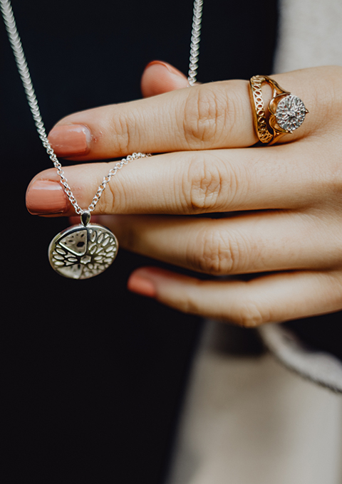 Seville necklace and cocktail stacking ring