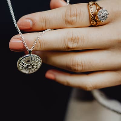 Seville necklace and cocktail stacking ring