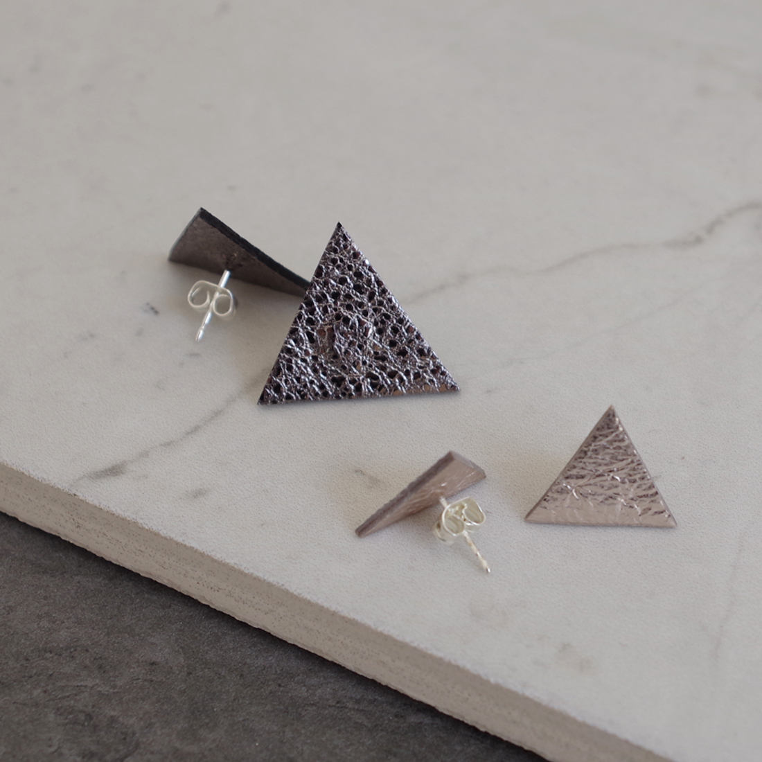 Geometric Triangle Leather Stud Earrings