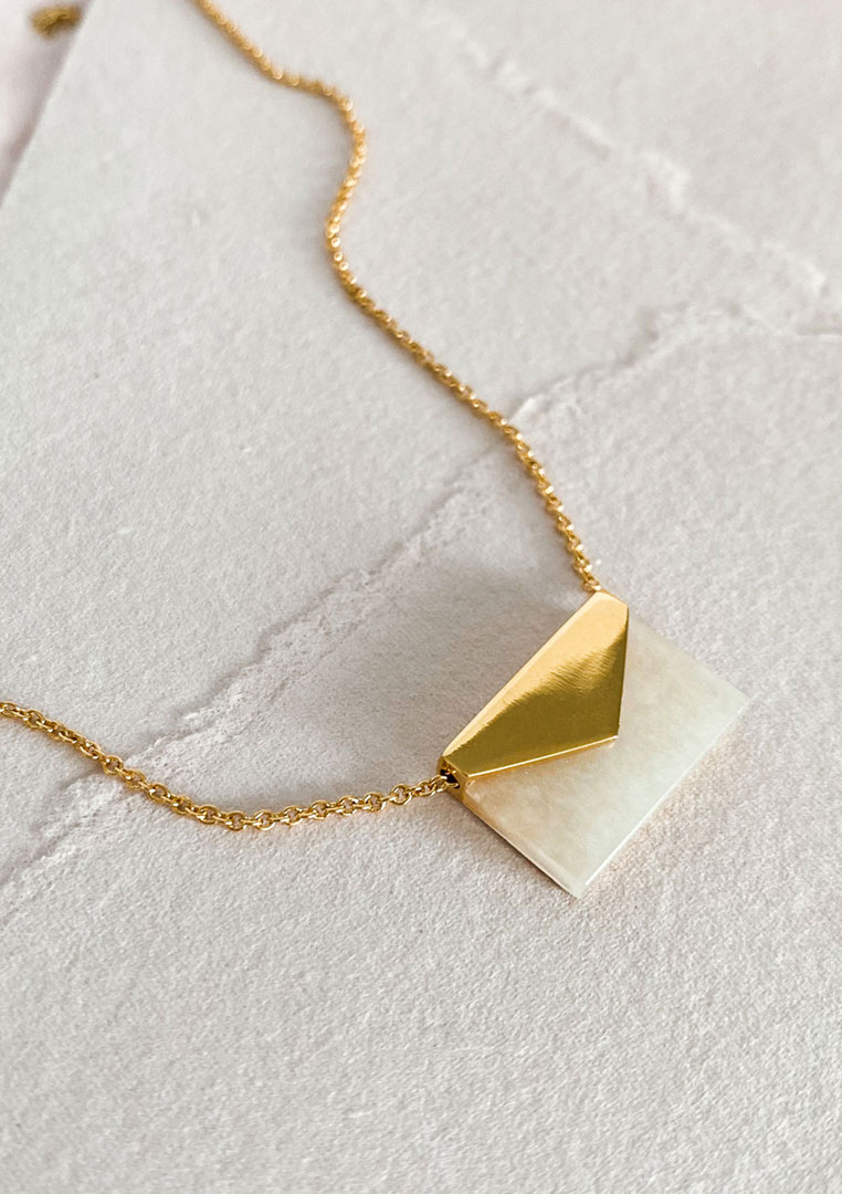 Koukla Gold plated sterling silver envelope necklace with moonstone