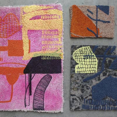 3 pieces of carpet that I screen printed and dyed on my Masters