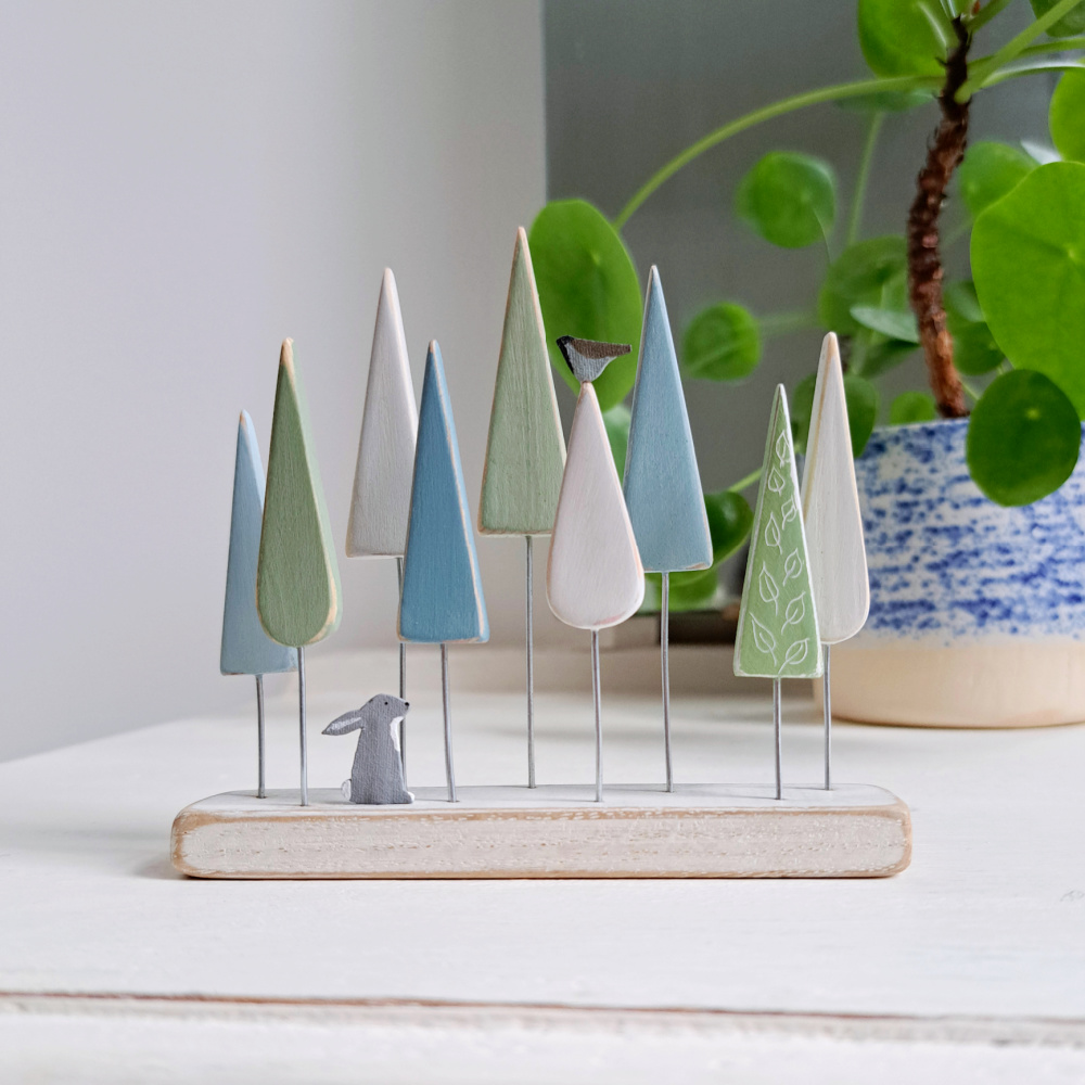 Blue and Green Wooden Trees