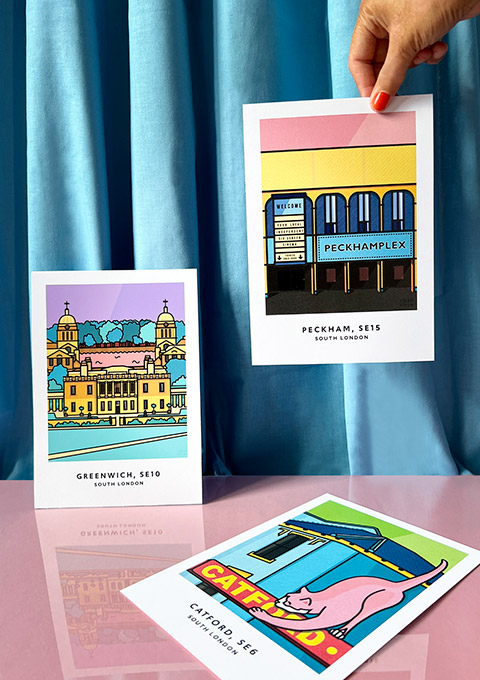 Peckhamplex cinema print, greenwich park print and catford cat print.