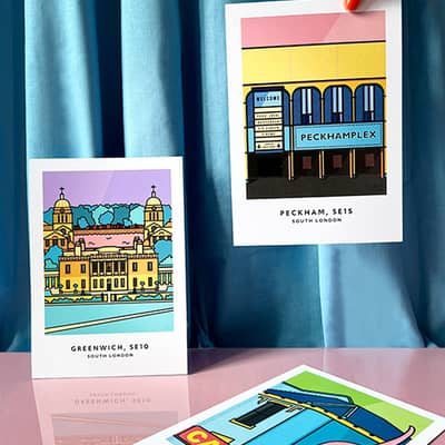 Peckhamplex cinema print, greenwich park print and catford cat print.