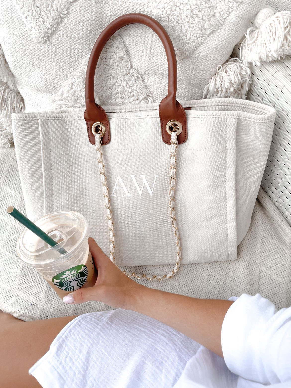 Cream and brown tote bag 