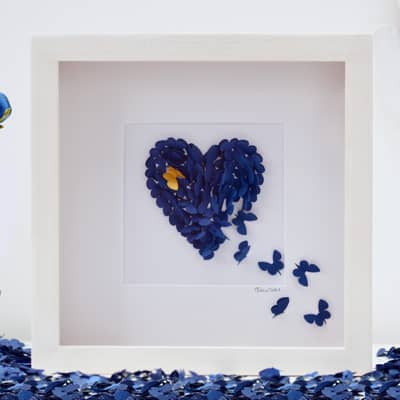 An original hand made butterfly heart that can be personalised with names and dates for a wedding or anniversary. I will make this in the colour of your choice