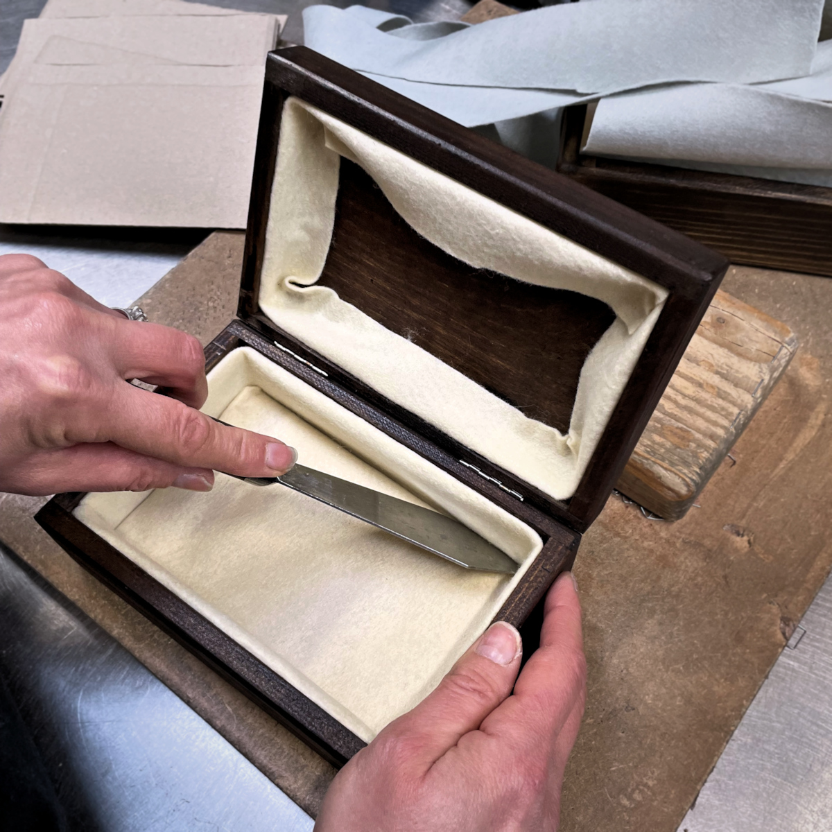 Trinket Box being lined with felt