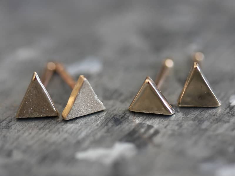 Tiny solid gold triangle earrings