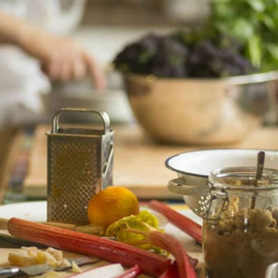 Cooking together in the farmhouse kitchen.