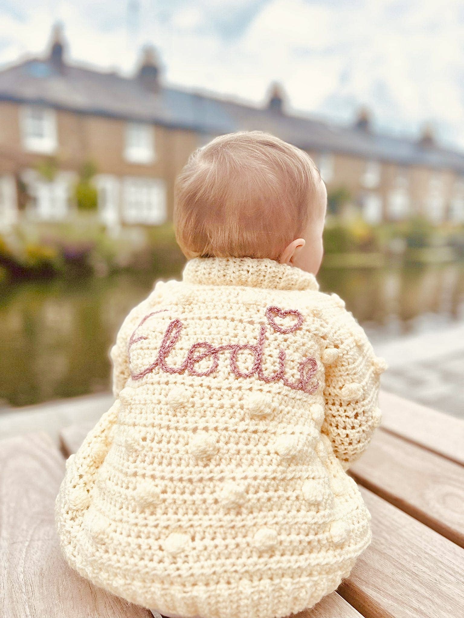 Handmade crochet baby cardigan with name