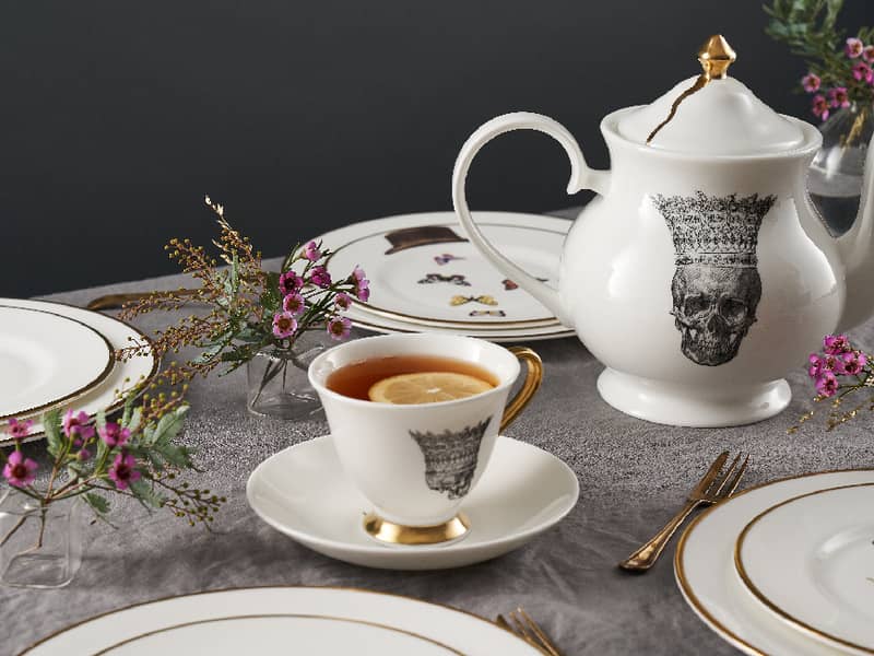 Melody Rose Skull in Crown Teapot and Teacup