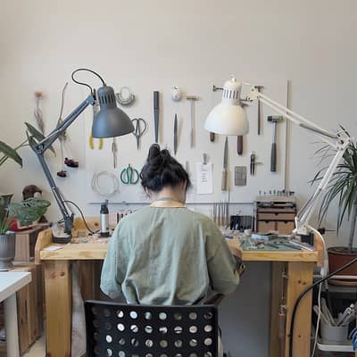 Aisling Chou working in her workshop.