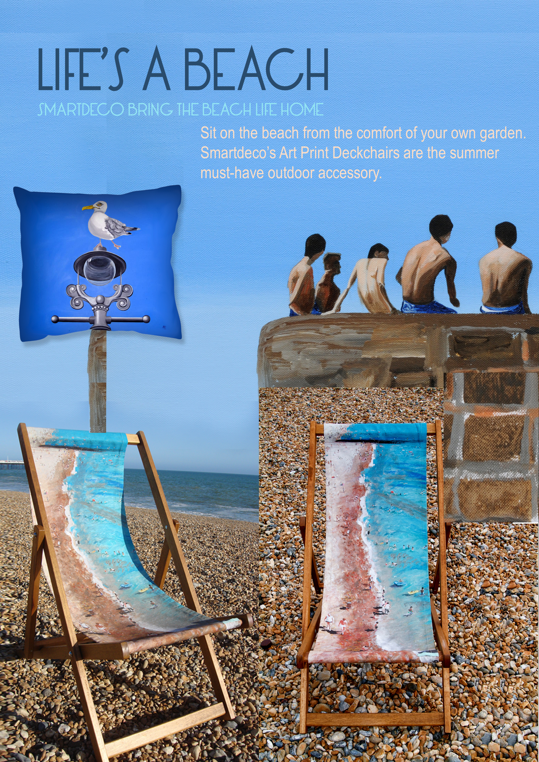 Life's a a Beach Art print deckchairs
