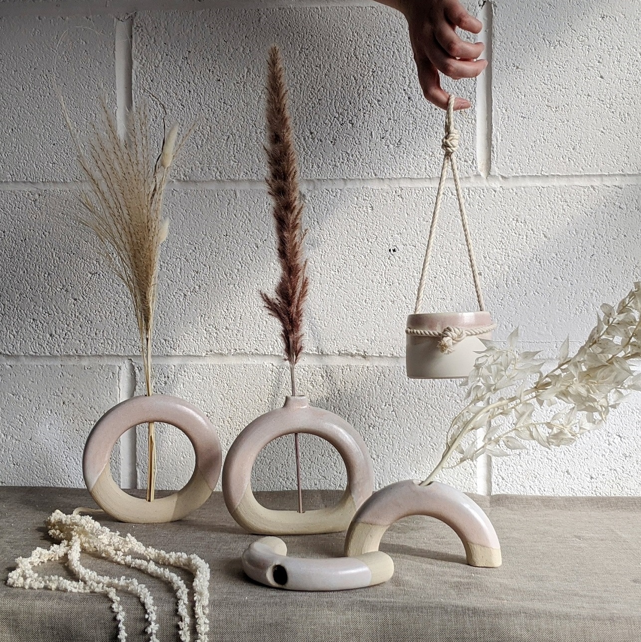 Rhubarb pink doughnut vases. 