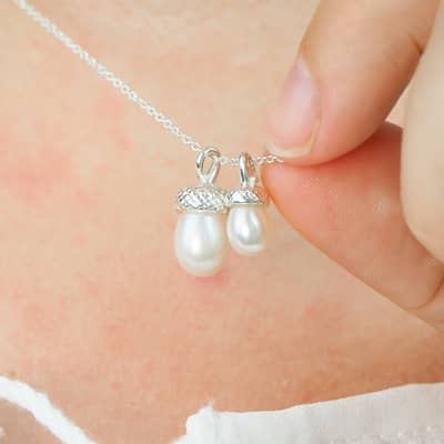 silver pearl acorn necklace