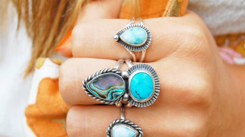 Turquoise silver chunky boho handcrafted silver rings