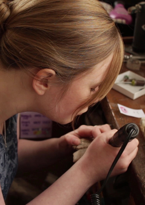 Charlotte Lowe at the jewellery bench