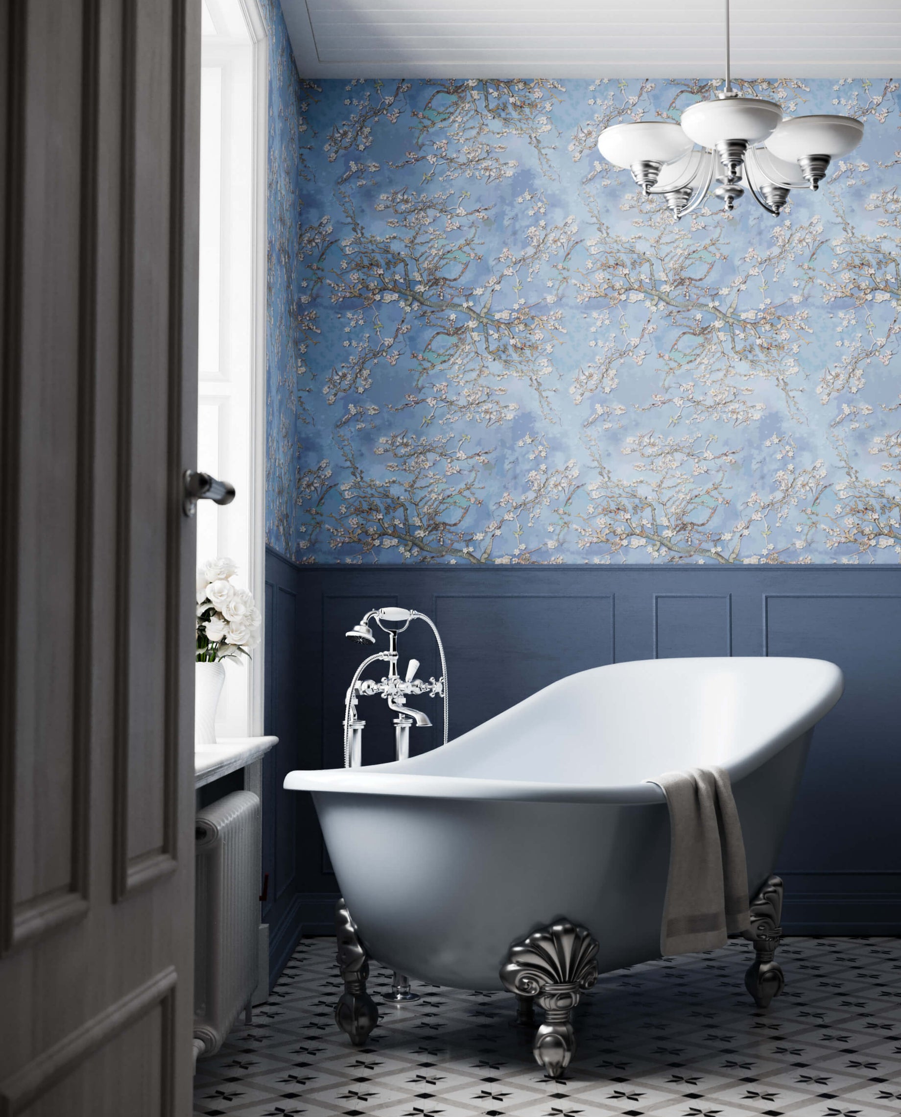 Branch wallpaper in bathroom