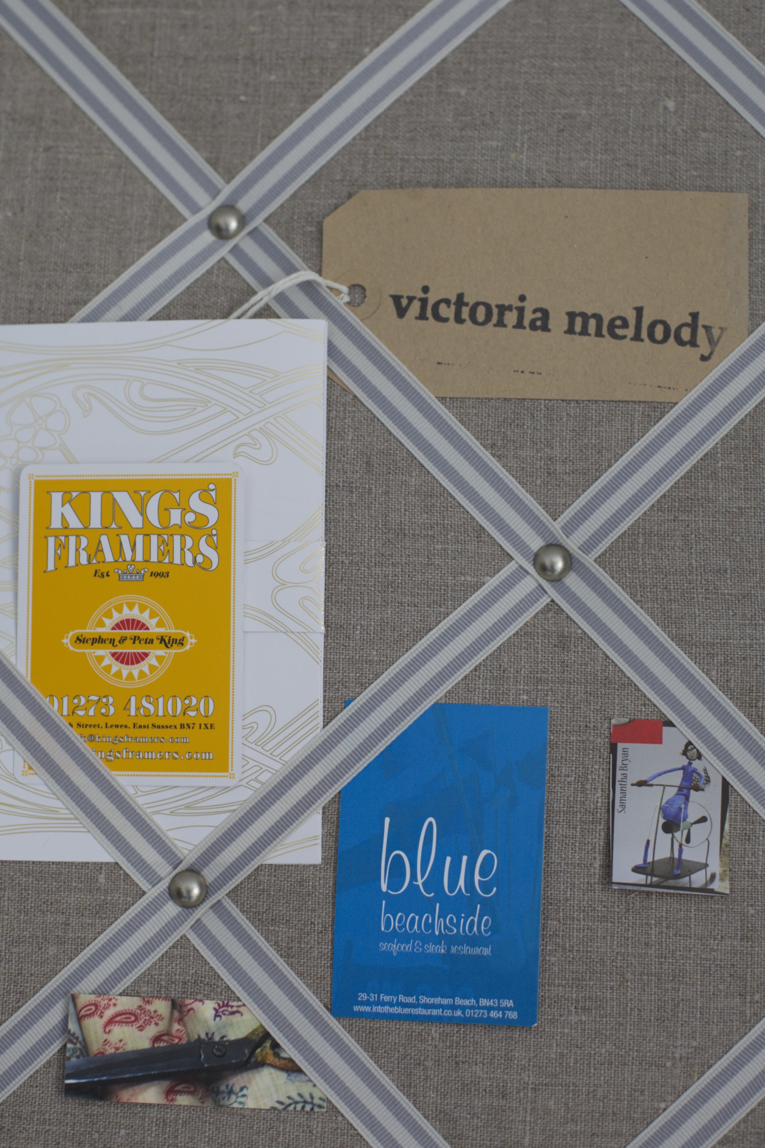Linen fabric notice board by Kiki Voltaire