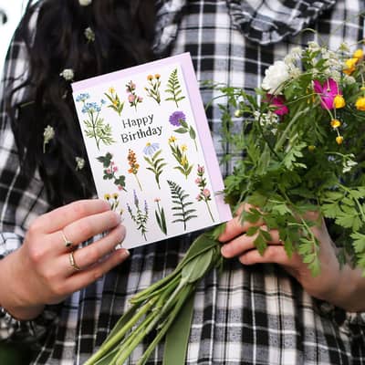 floral happy birthday greeting card