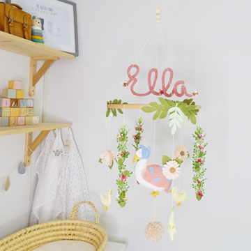 Handmade Jemima Puddle Duck Themed Children's Nursery Mobile. Faux Flowers,  Leaves and Delicate Details