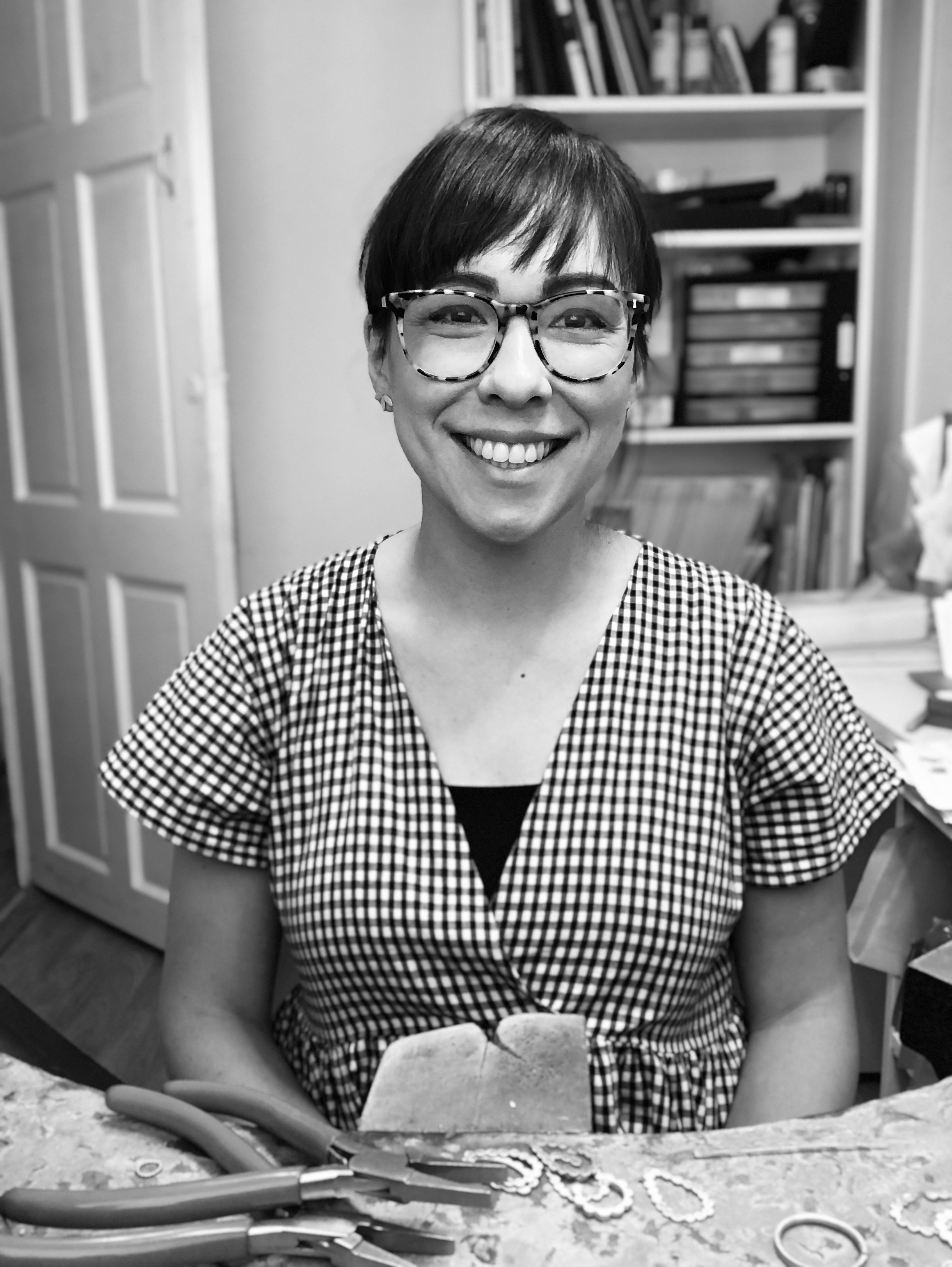 Leila at her work bench