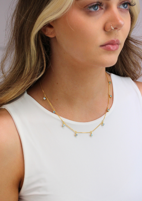 sterling silver multi birthstone cz necklace 16+2 inches