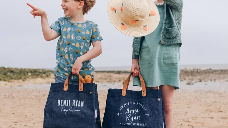 Denim bags with leather handles