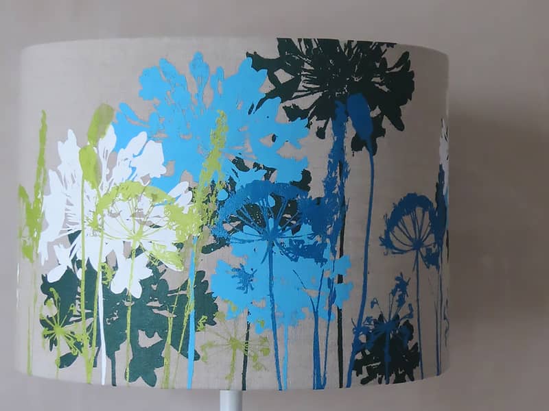 blue, green and white screen printed lampshade