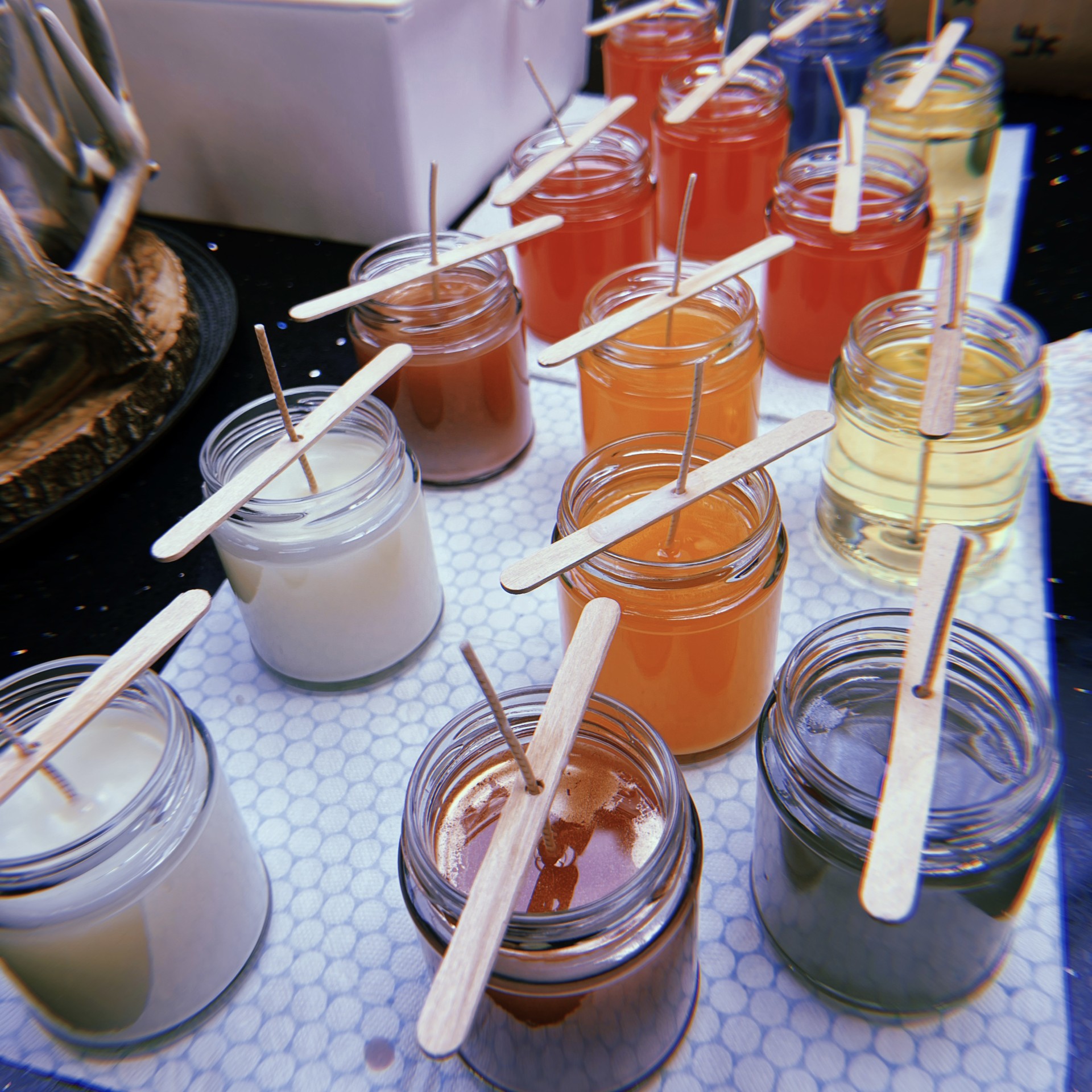 candles setting, different colours of waxes