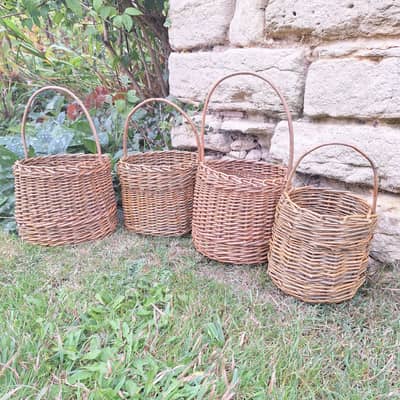 A selection of willow Berry picking baskets, handmade using sustainable Somerset willow.