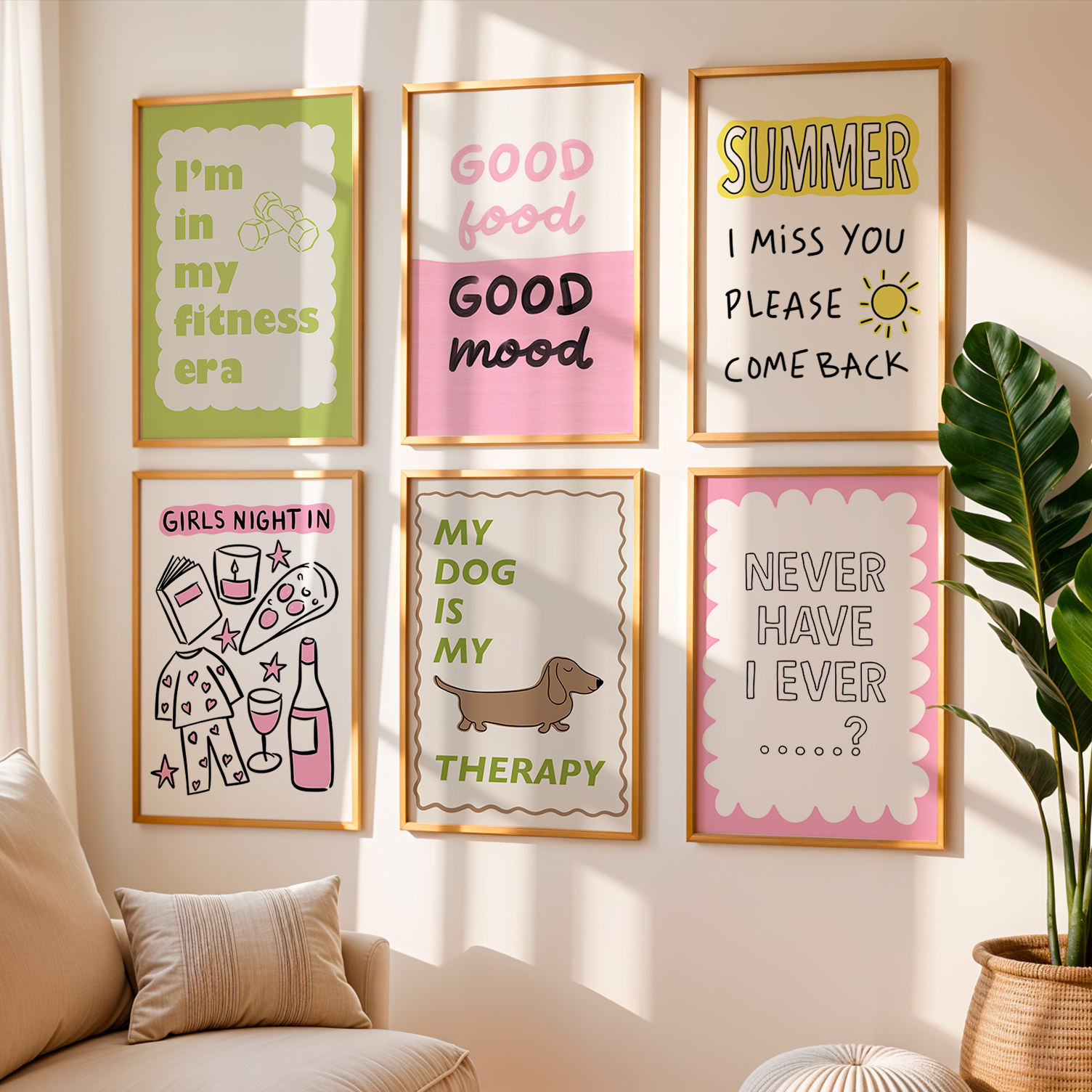 WooHoo Prints, I'm In My Fitness Era Print, Good Food Good Mood Print, Summer I Miss You Print, Girl's Night In Print, My Dog Is My Therapy Print, Never Would I