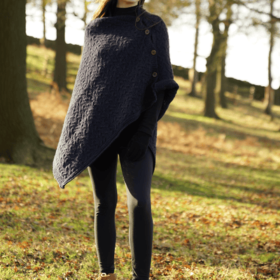 lady wearing mars knitwear british wool poncho